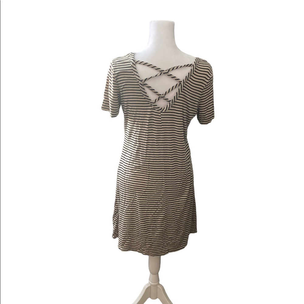 Olivia Rae Black and White Striped Criss Cross Back Short Shirt Dress Medium